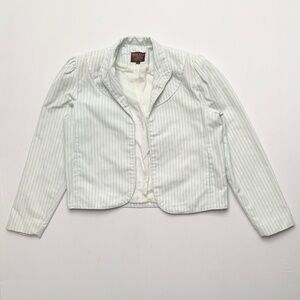 Vintage Roper Western White Blue Pinstripe Shoulder Padded Jacket w/ Piping S M